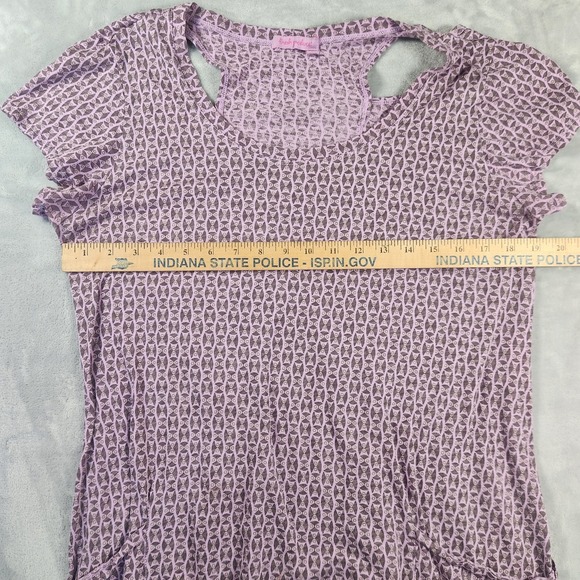 Fresh Produce Womens Medium Cold Shoulder Purple Geo Short Sleeve Shirt USA Made - Picture 5 of 6